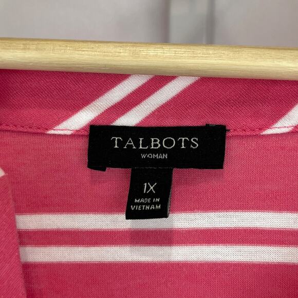 TALBOTS Striped 3/4 Sleeve Tunic Top Pullover Rayon Tencel Pink White 1X Plus - Picture 3 of 10
